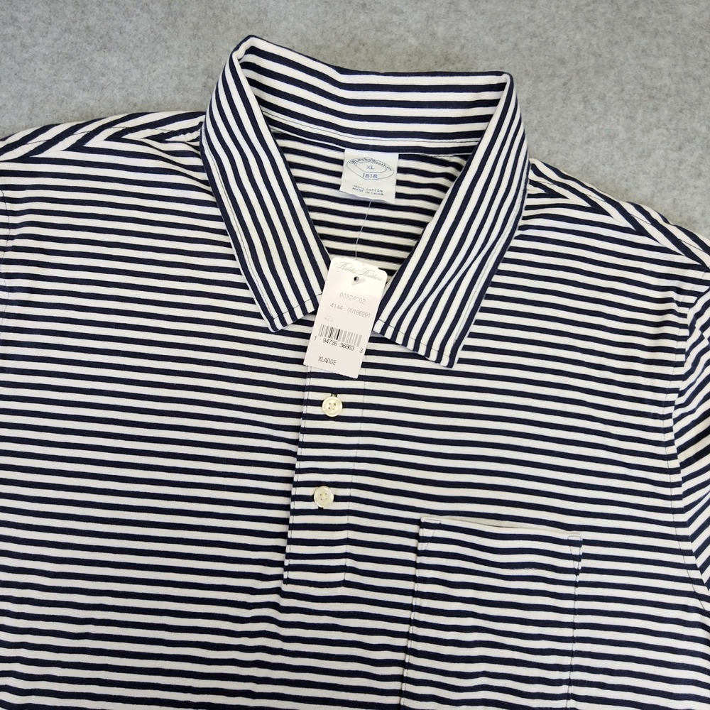 NEW Brooks Brothers Polo Shirt Mens XL Striped Blue White Pocket 100% Cotton